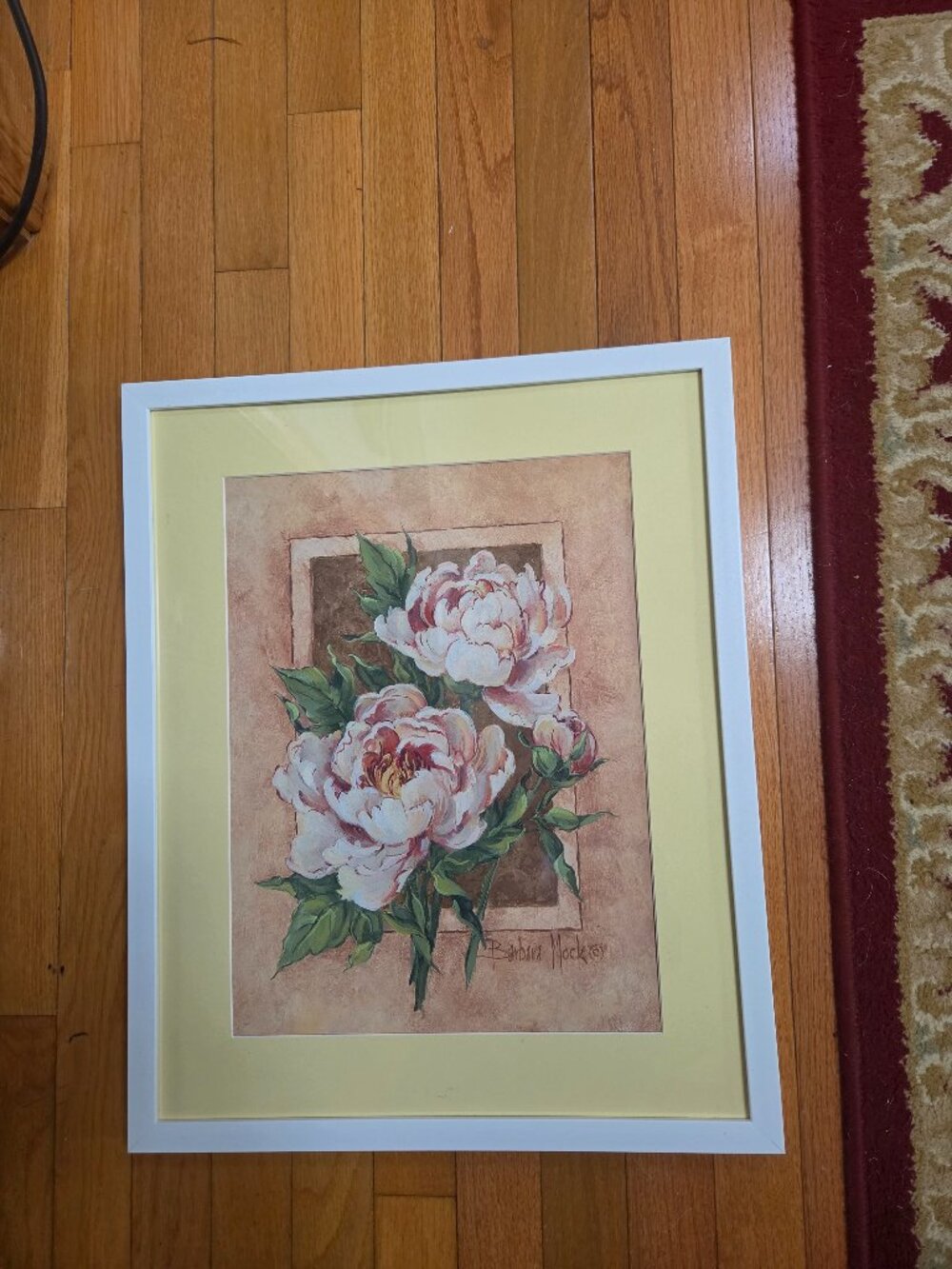 framed peony fresco print by artist Barbara Mock approx. 21x17